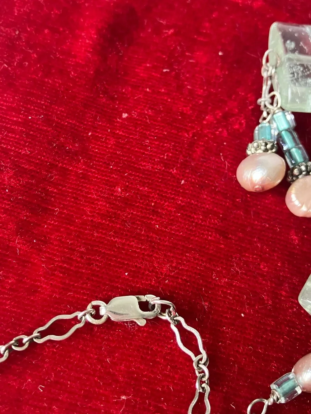 Artisan 925 Sterling Silver Green Rutilated Quartz Cultured Pearl Y-Necklace.